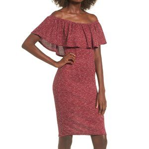 Bp Mimi Chica Off the Shoulder Ruffle Knit Dress